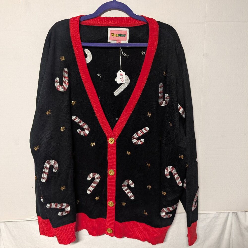 Tipsy Elves Candy Cane Cardigan – Women’s 3XL